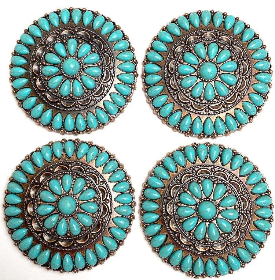 Forty-One Turquoise Flower Antique Copper Concho 3" Screw Back  #SWH-137