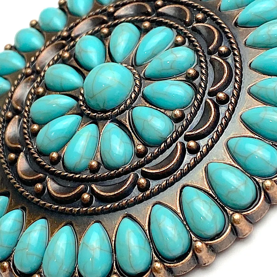 Forty-One Turquoise Flower Antique Copper Concho 3" Screw Back  #SWH-137