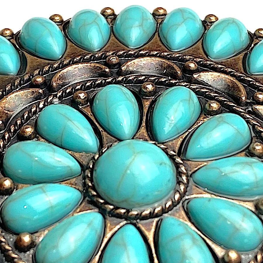 Forty-One Turquoise Flower Antique Copper Concho 3" Screw Back  #SWH-137