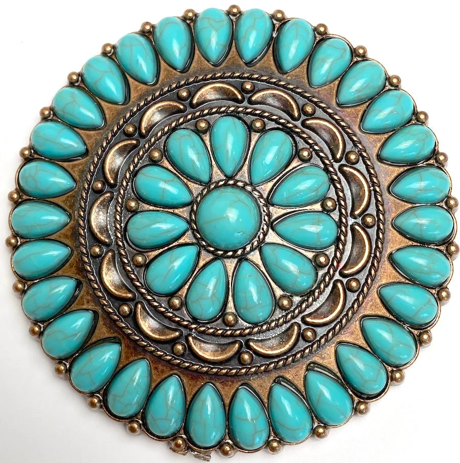 Forty-One Turquoise Flower Antique Copper Concho 3" Screw Back  #SWH-137