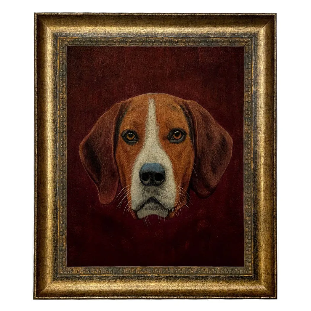 Fox Hound Hunting Dog Framed Oil Painting Print on Canvas