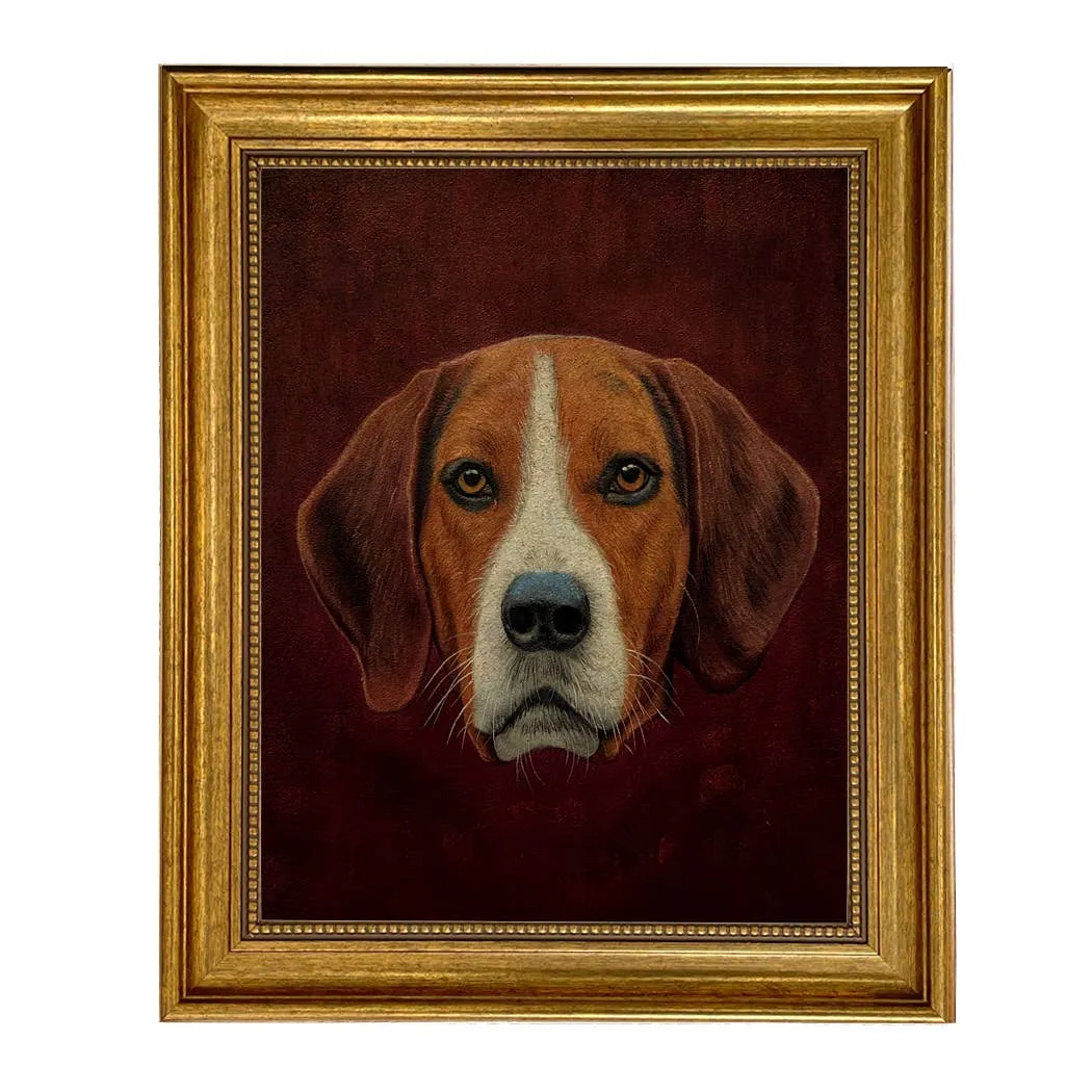 Fox Hound Hunting Dog Framed Oil Painting Print on Canvas