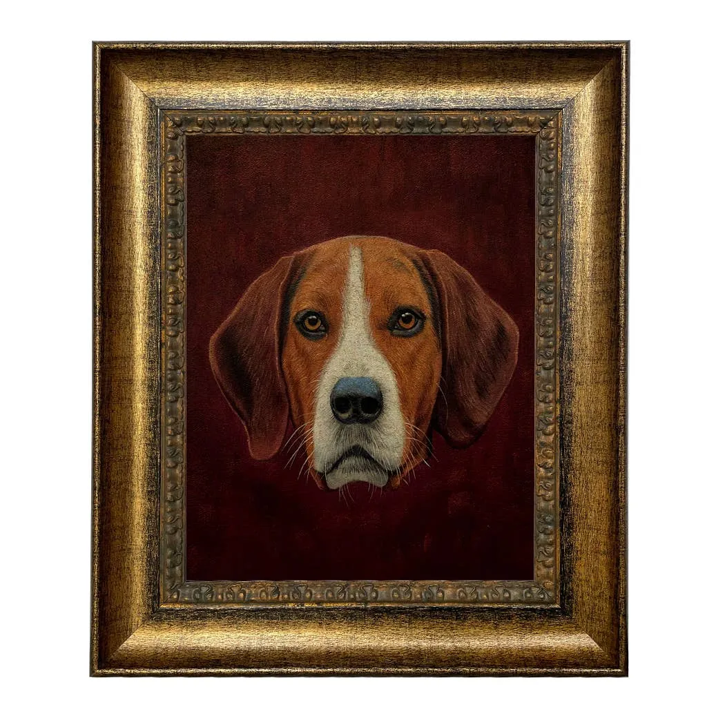 Fox Hound Hunting Dog Framed Oil Painting Print on Canvas