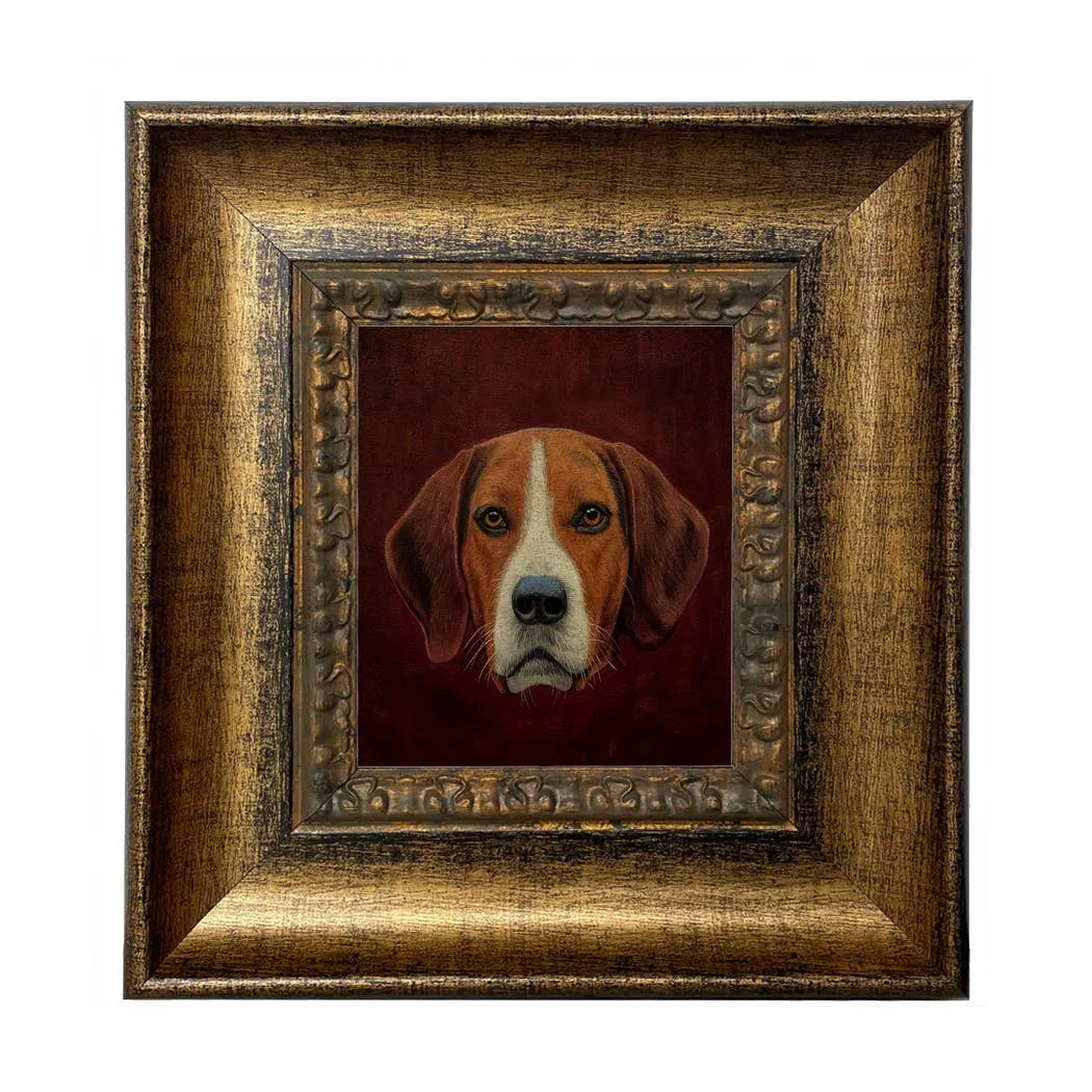 Fox Hound Hunting Dog Framed Oil Painting Print on Canvas