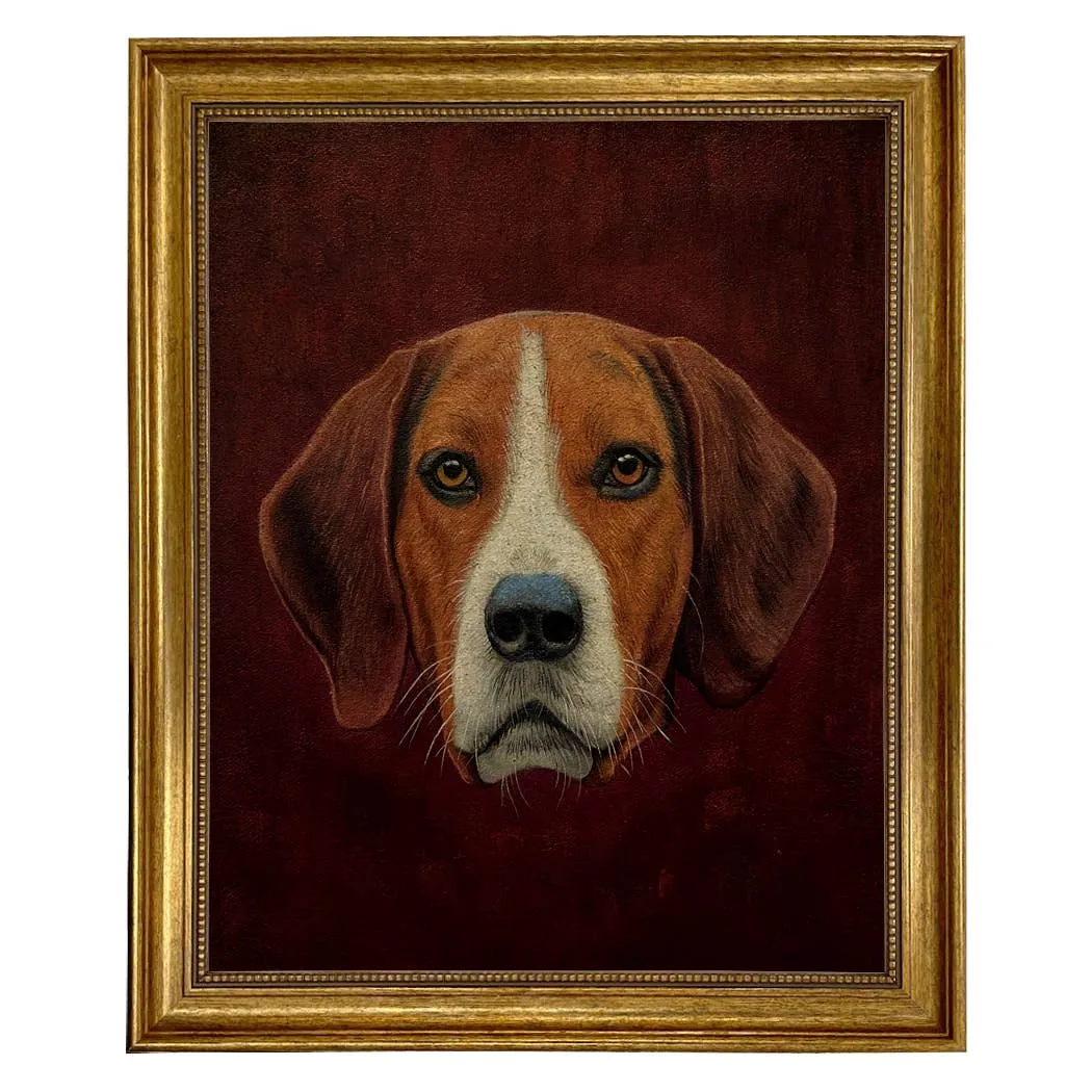 Fox Hound Hunting Dog Framed Oil Painting Print on Canvas