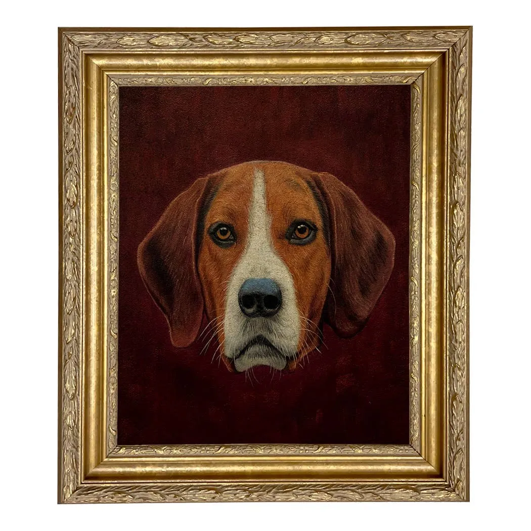 Fox Hound Hunting Dog Framed Oil Painting Print on Canvas