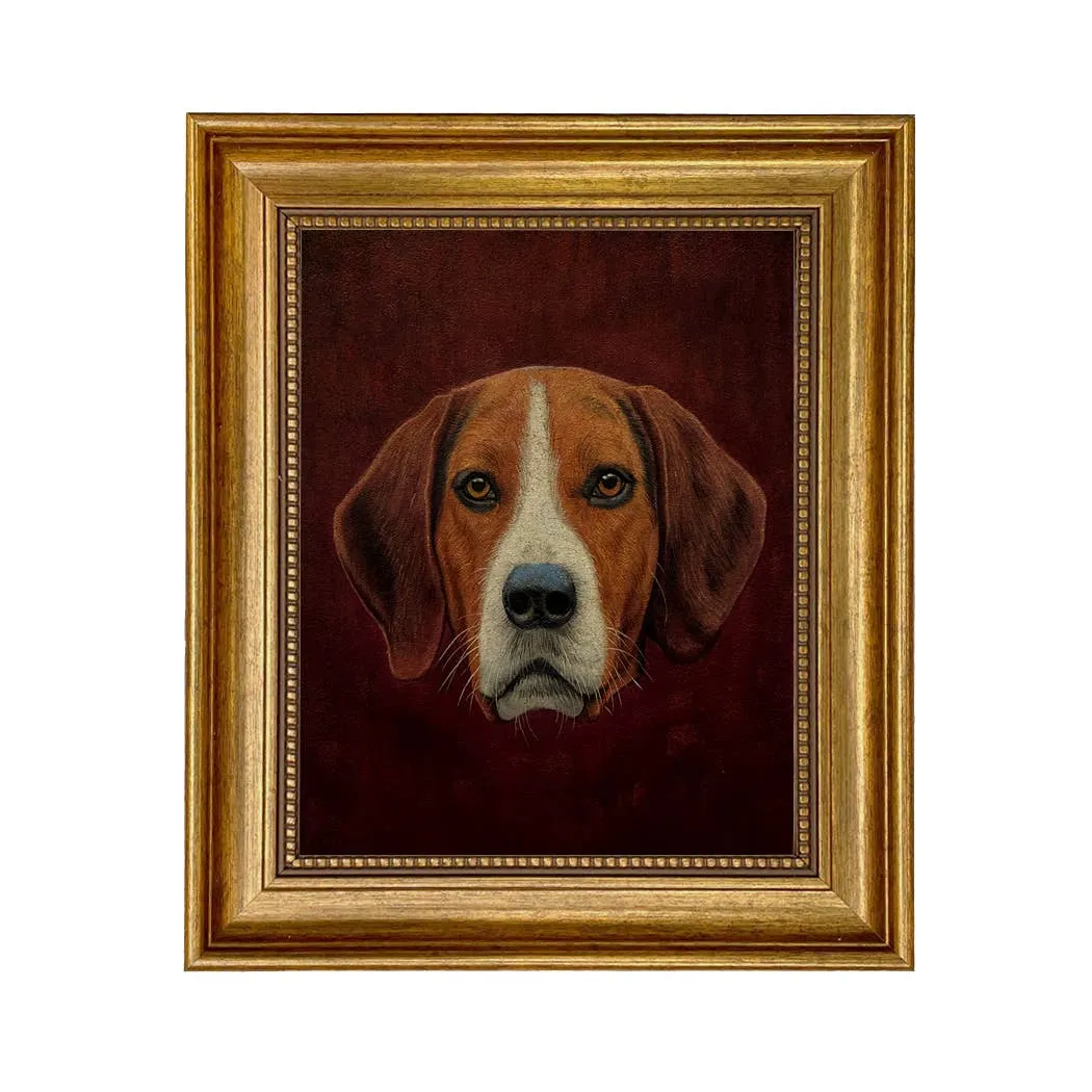 Fox Hound Hunting Dog Framed Oil Painting Print on Canvas