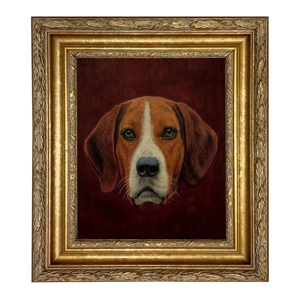 Fox Hound Hunting Dog Framed Oil Painting Print on Canvas