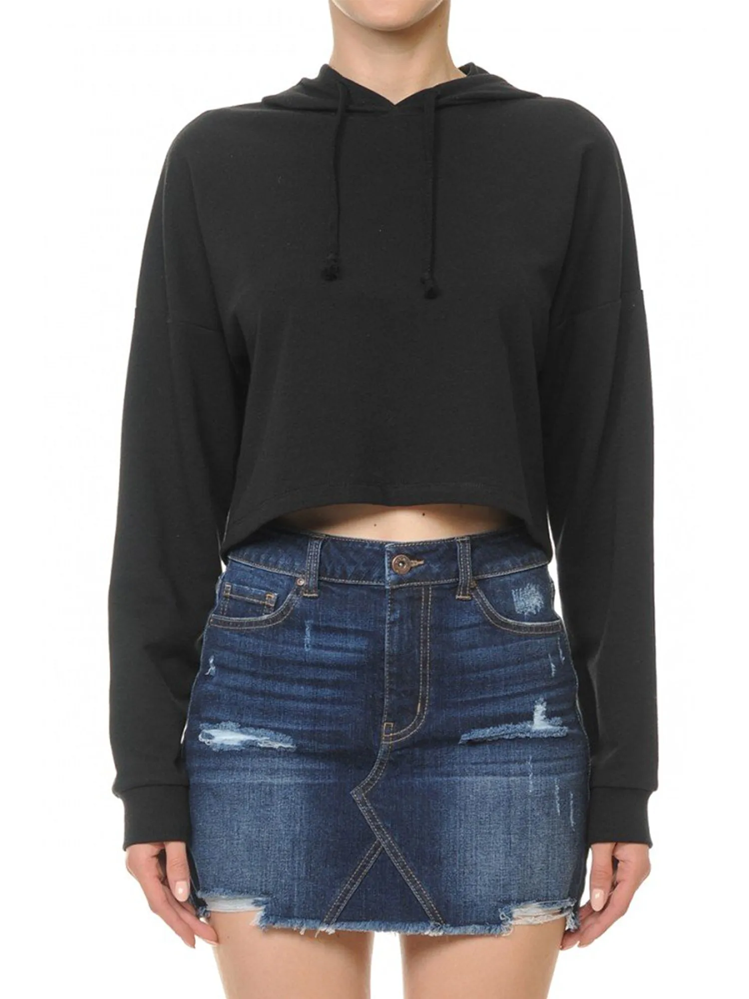 French Terry Hooded Crop Sweatshirt