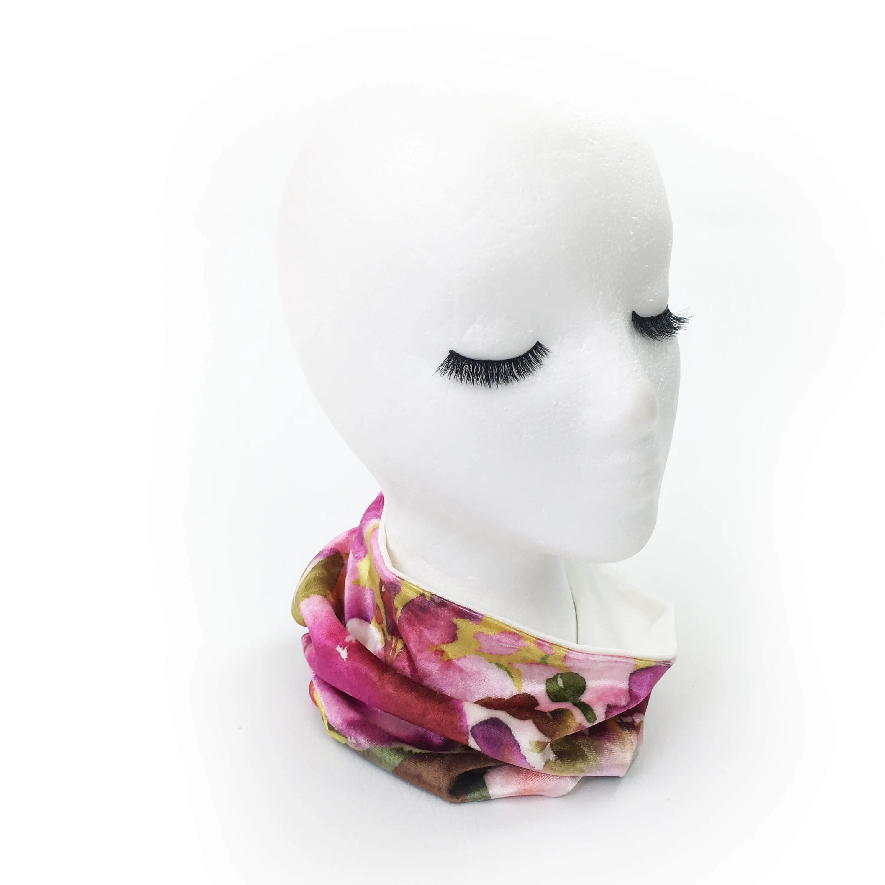 Fuschia Floral Scarf,  Versatile Scarf, Headband, HatBand, Neck Warmer, Ladies Scarf, Velour Scarf, Designer Gaiter,Velour/Silky Soft Knit