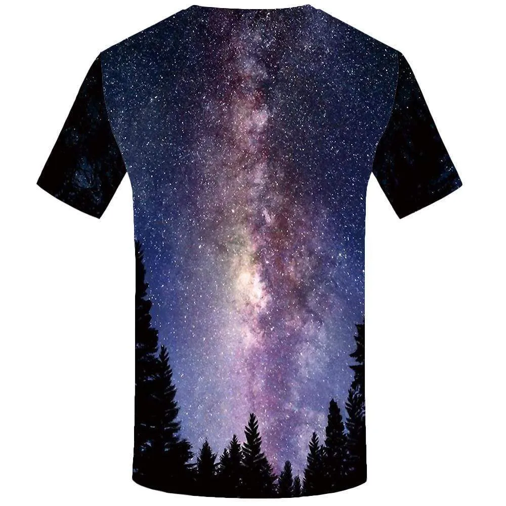 Galaxy Space T-shirts Men Forest Tshirt Anime Nebula T shirts Funny Colorful T-shirt 3d Tree Tshirts Print Mens Clothing Casual