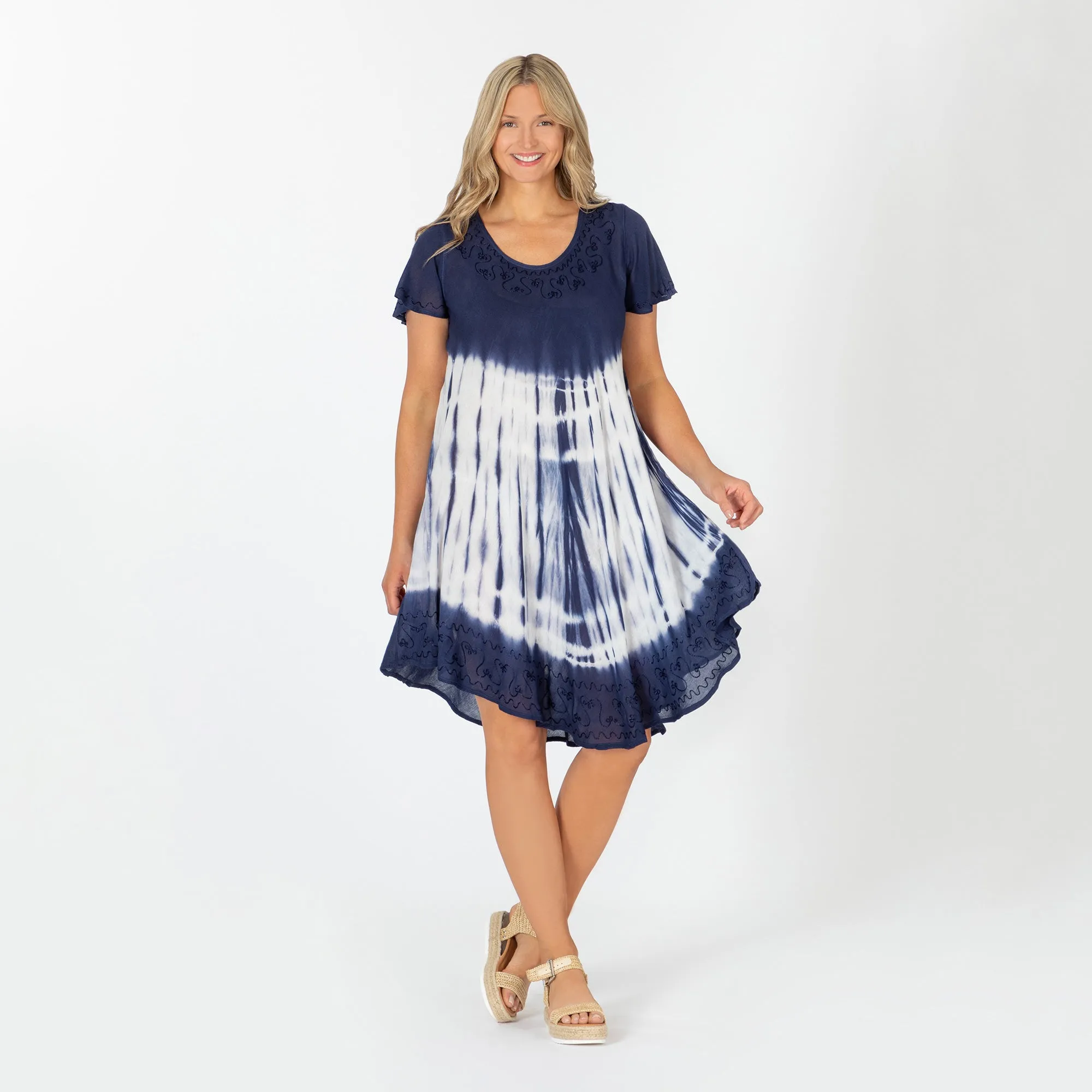 Glacial Water Tie-Dye Short Sleeve Tunic Dress