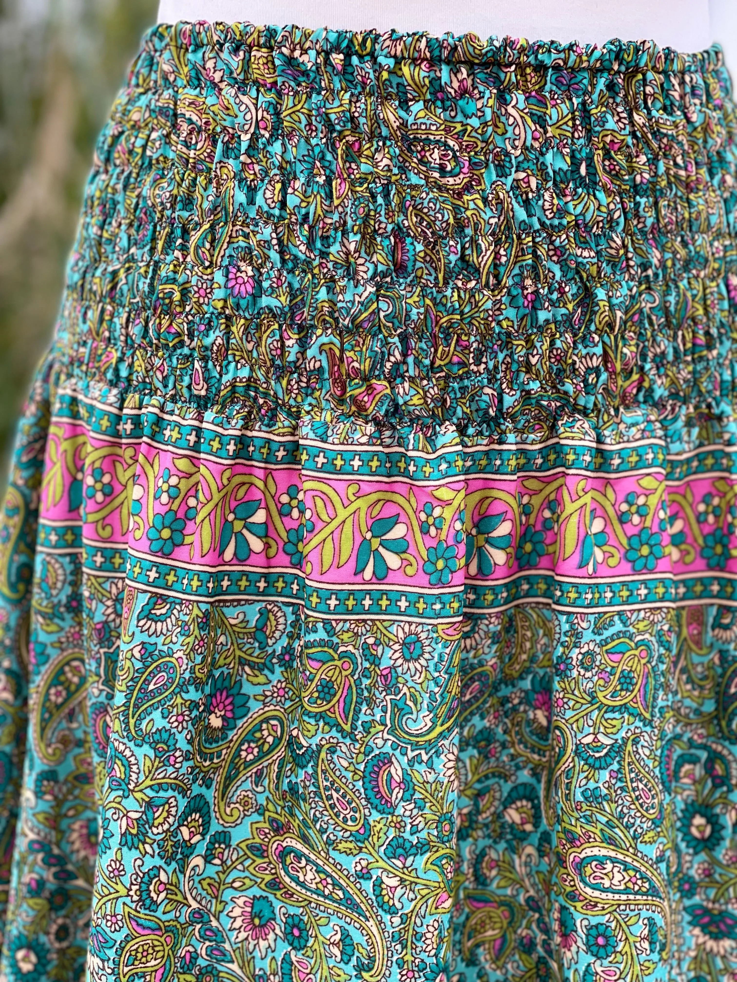 GREEN PORTOBELLO ROAD ASYMMETRICAL BOHEMIAN SKIRT