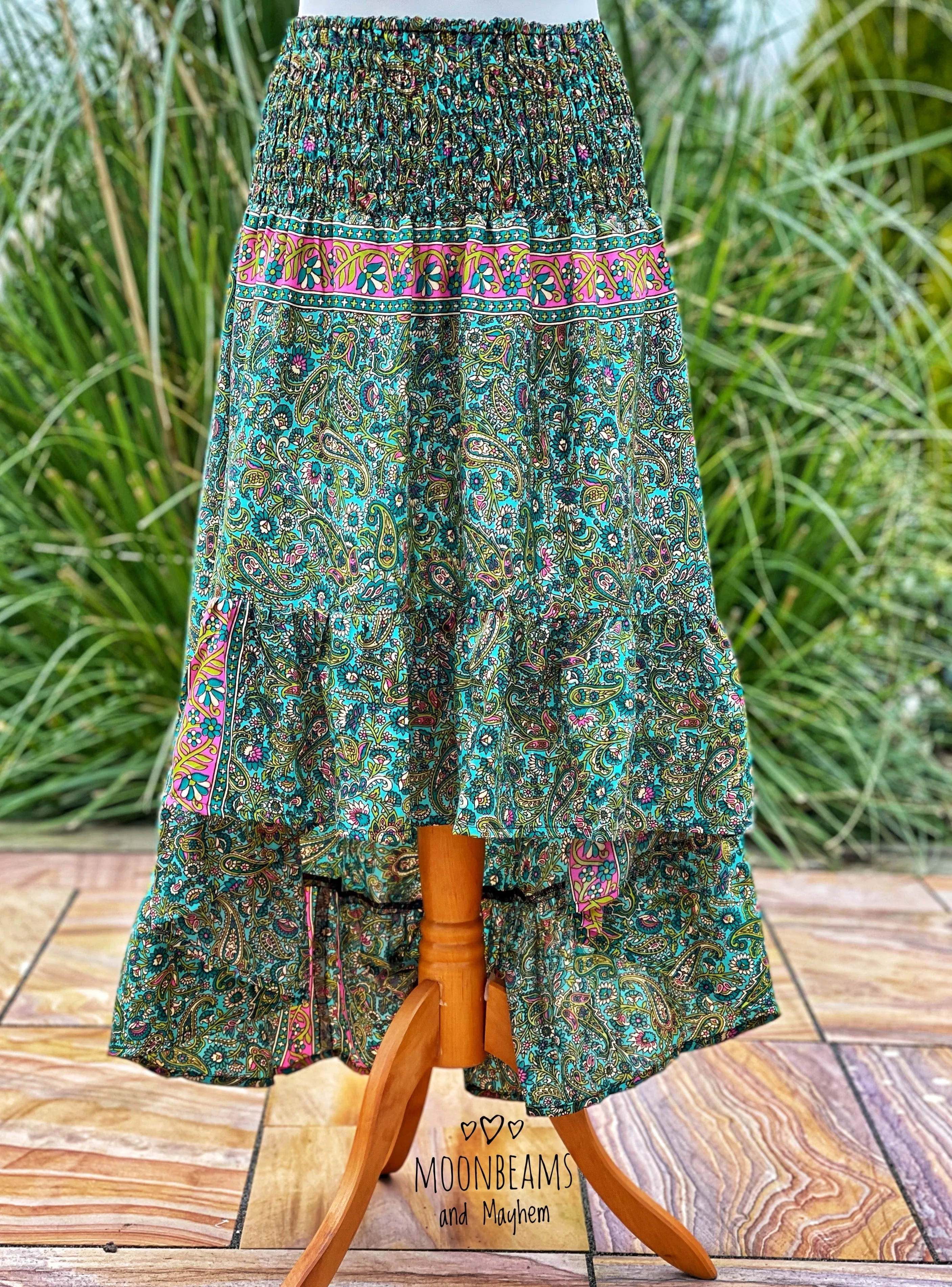 GREEN PORTOBELLO ROAD ASYMMETRICAL BOHEMIAN SKIRT