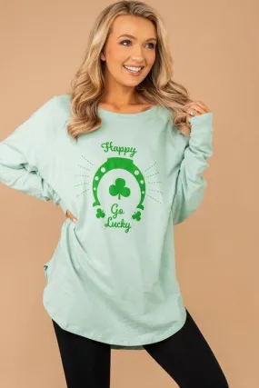 Happy Go Lucky Dusty Mint Green Graphic Tunic