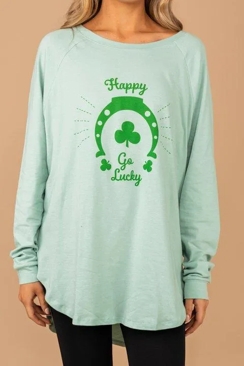 Happy Go Lucky Dusty Mint Green Graphic Tunic