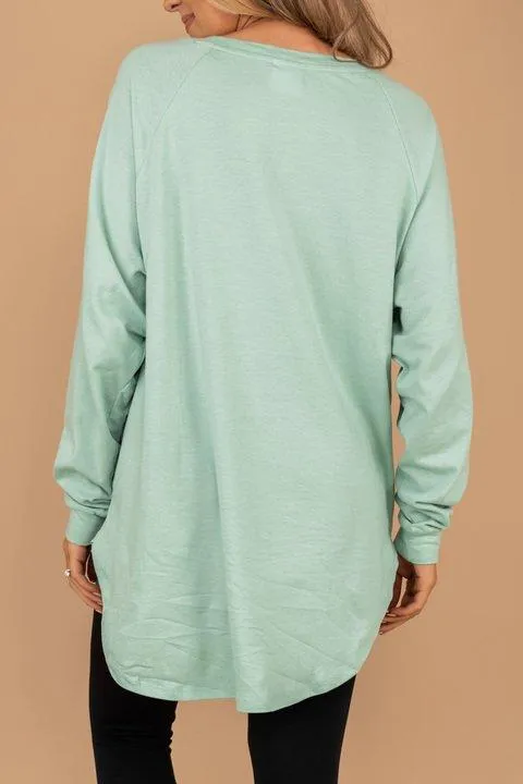 Happy Go Lucky Dusty Mint Green Graphic Tunic