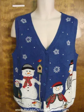 Happy Snowman Family Tacky Xmas Party Sweater Vest