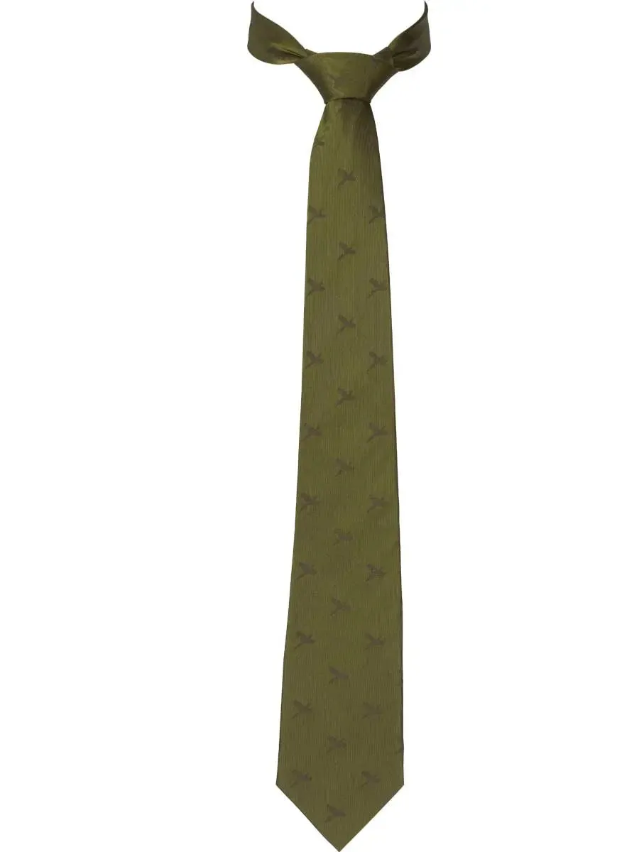 HARKILA Retrieve Pheasant Silk Country Tie - Olive Green