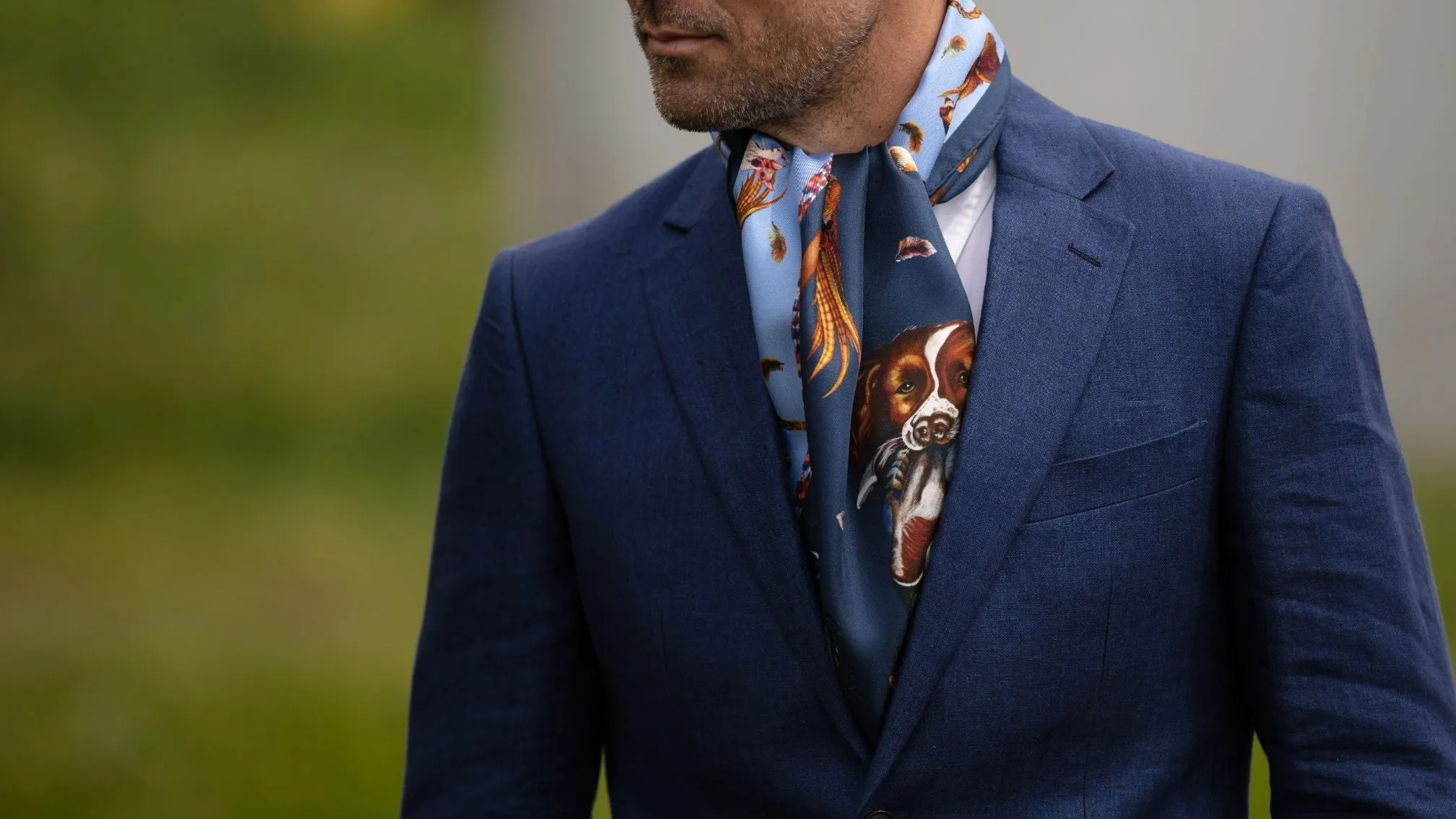 Here Come The Boys Hunting Dog Navy & Cobalt Classic Silk Scarf