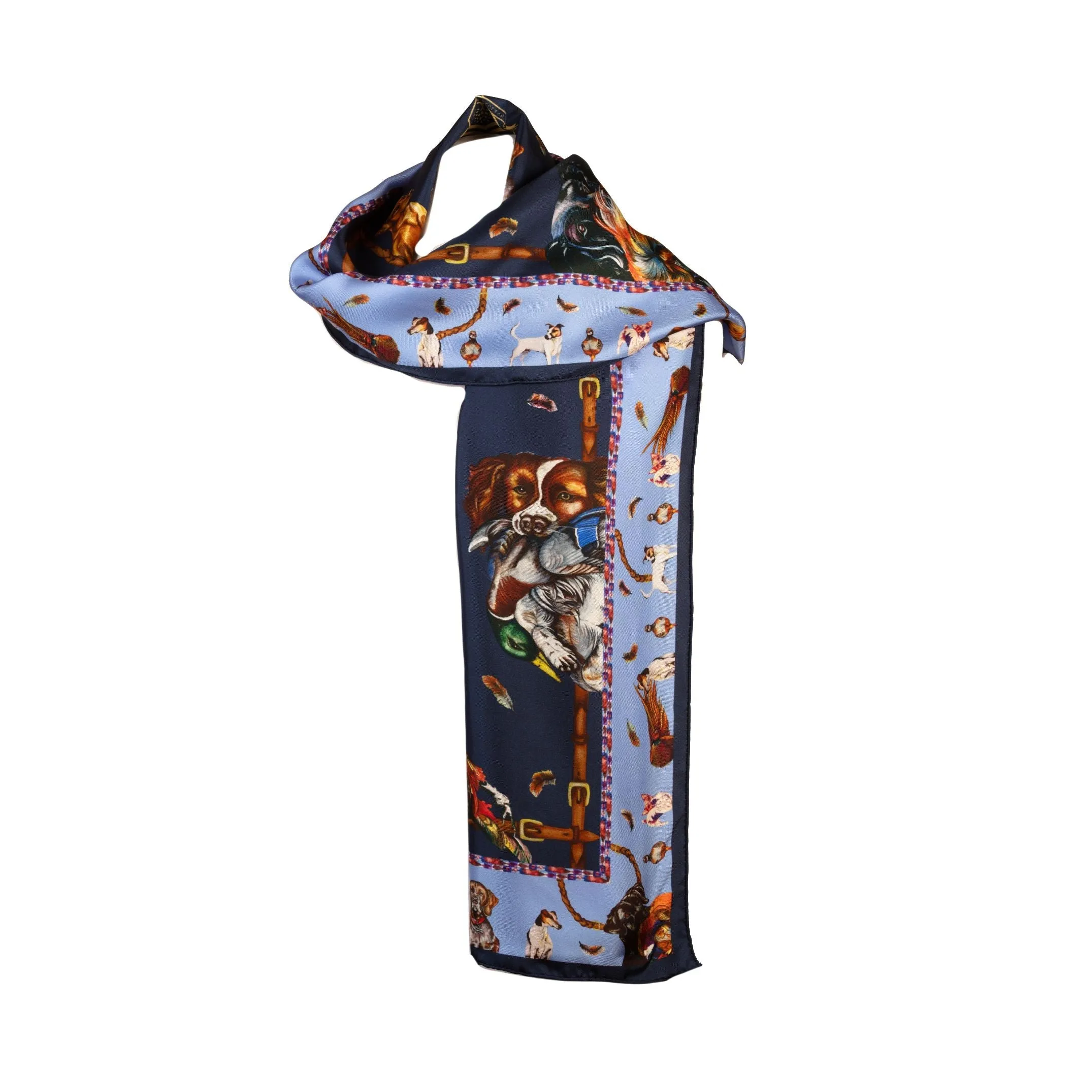 Here Come The Boys Hunting Dog Navy & Cobalt Classic Silk Scarf