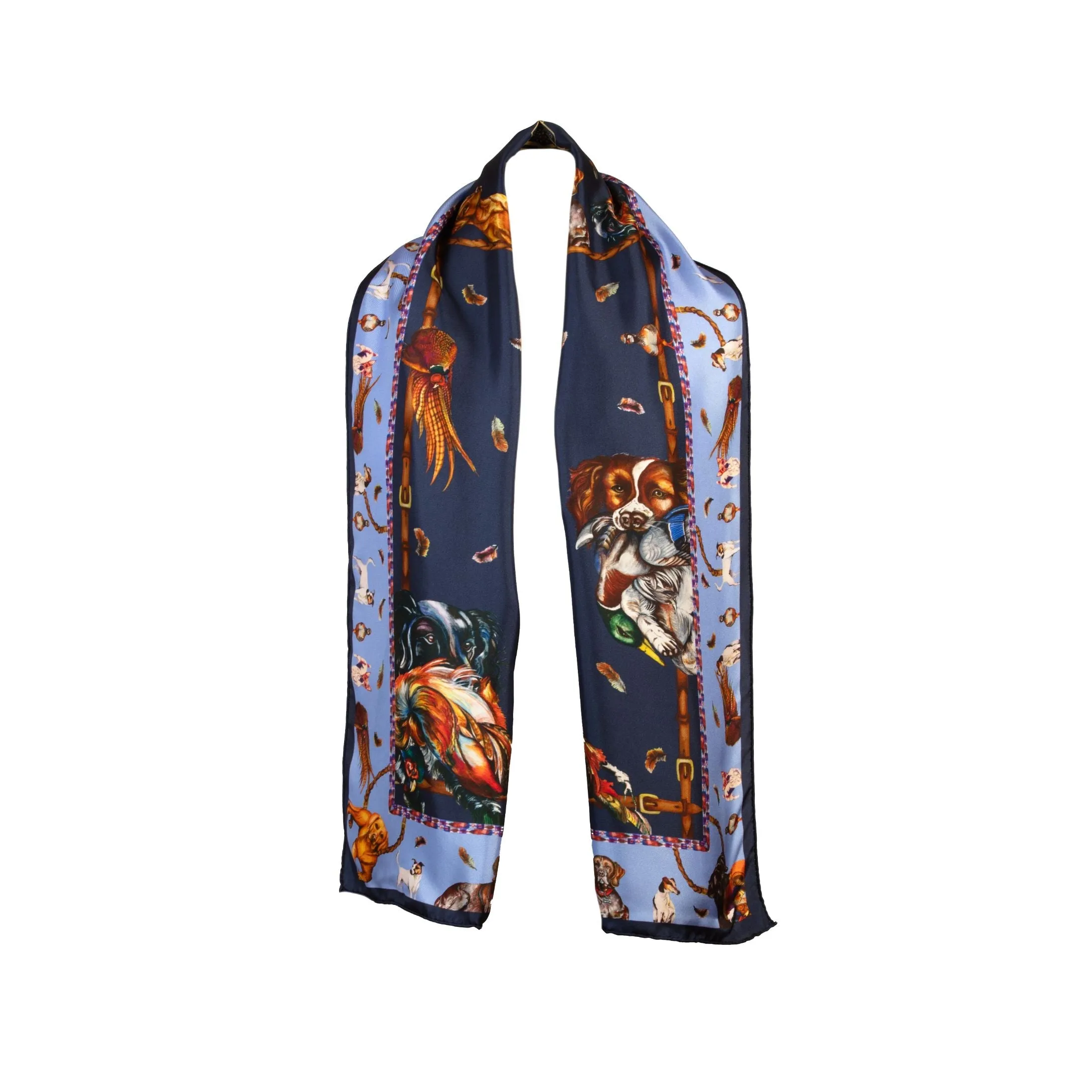 Here Come The Boys Hunting Dog Navy & Cobalt Classic Silk Scarf