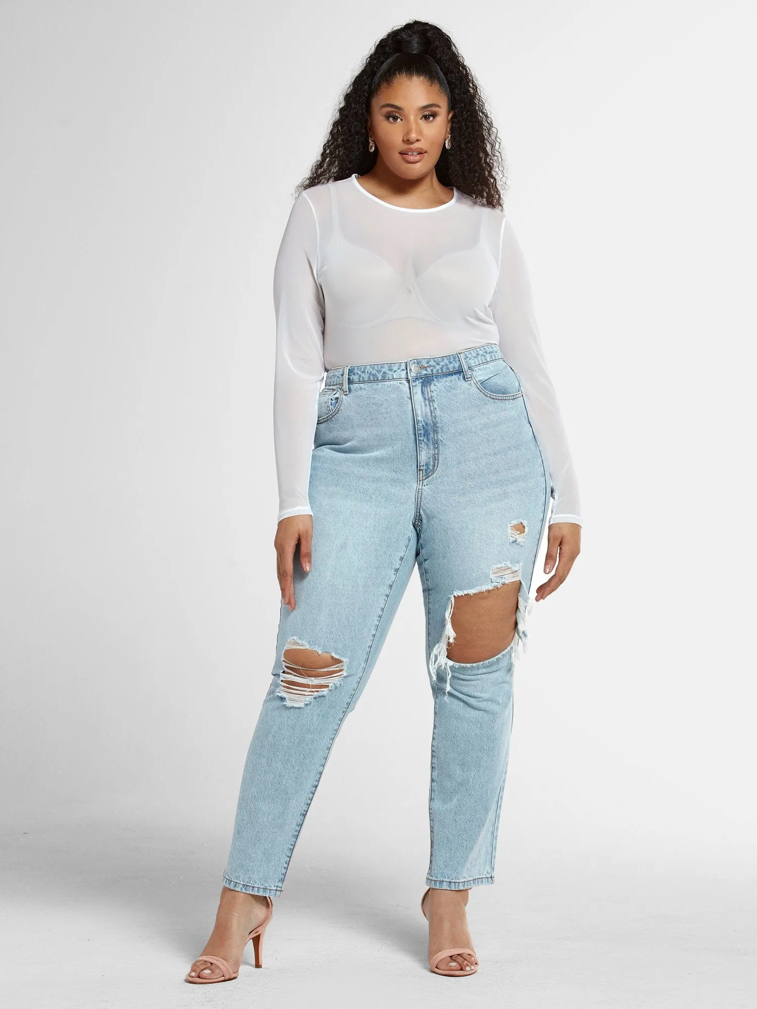 High Rise Straight Leg Jeans with Cutouts