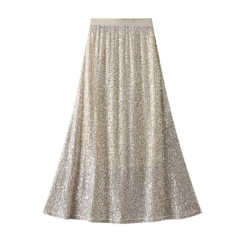 High Waist Sequined Midi Length Skirt  763