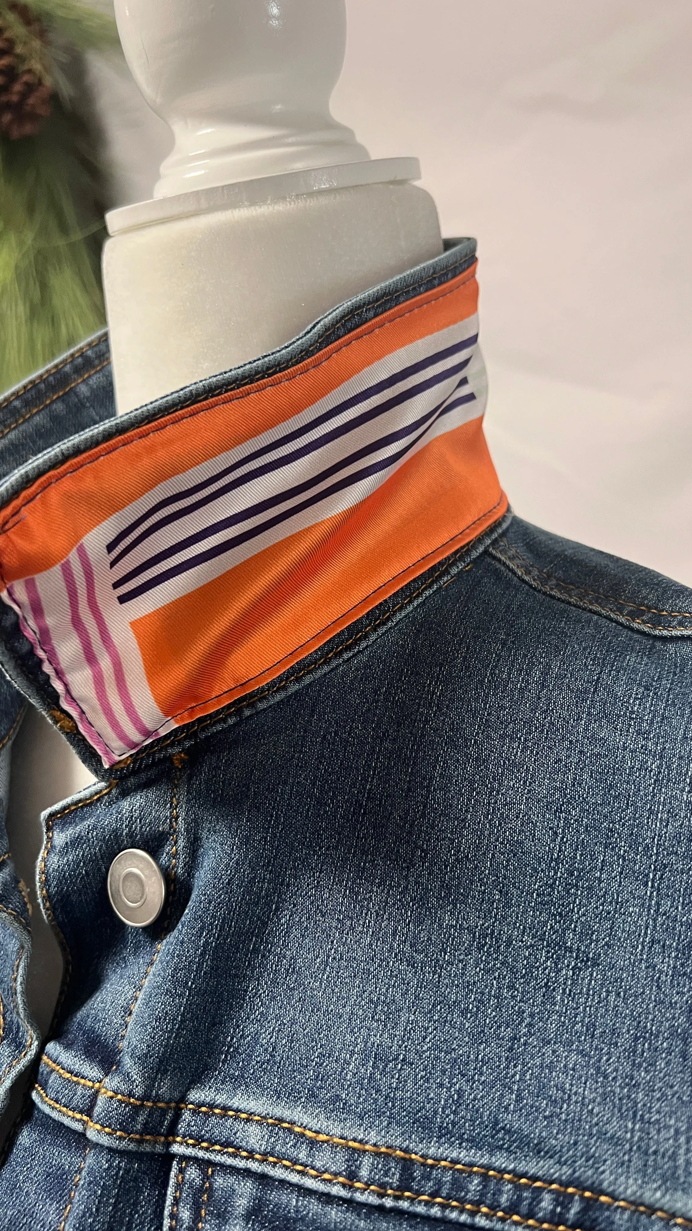 Horse Track French Scarf Classic Equestrian Orange blue Denim Jacket