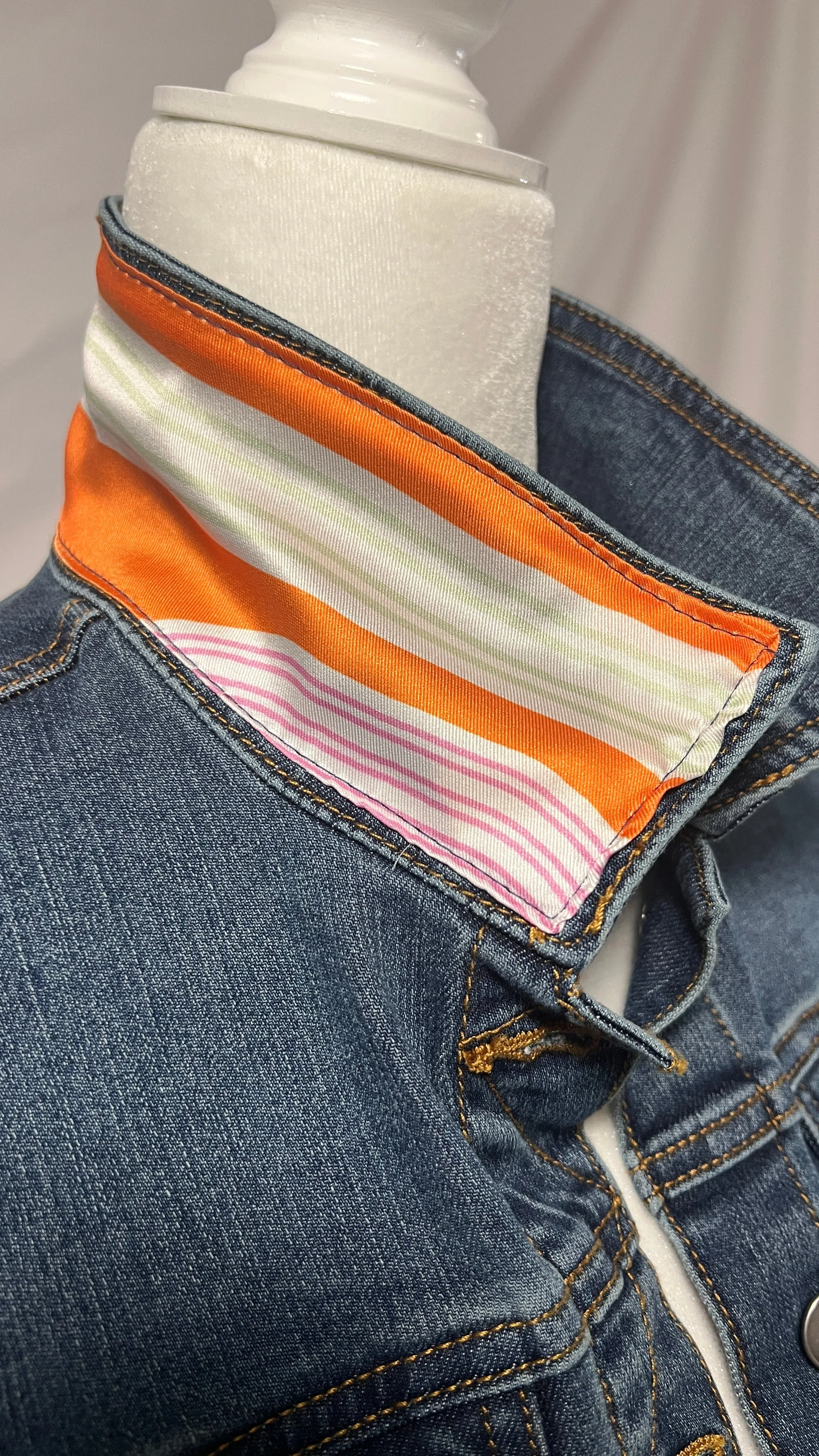 Horse Track French Scarf Classic Equestrian Orange blue Denim Jacket