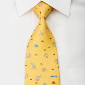 Hunting World Men's Silk Tie Printed Elephants & Giraffes On Yellow