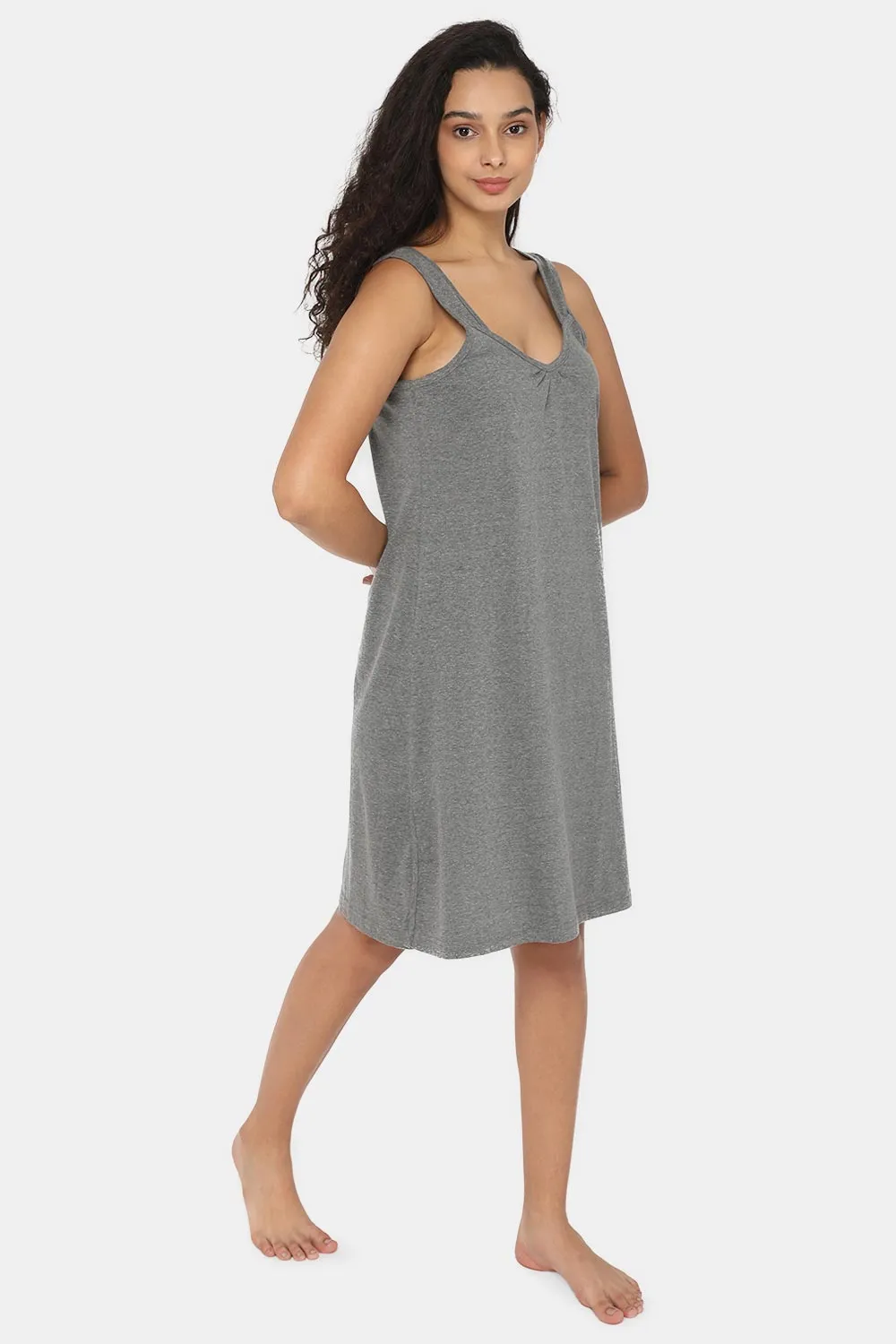 Intimacy Full Coverage Knee-Length Cotton Night Slip | Lightweight & Summer-Friendly Nightwear