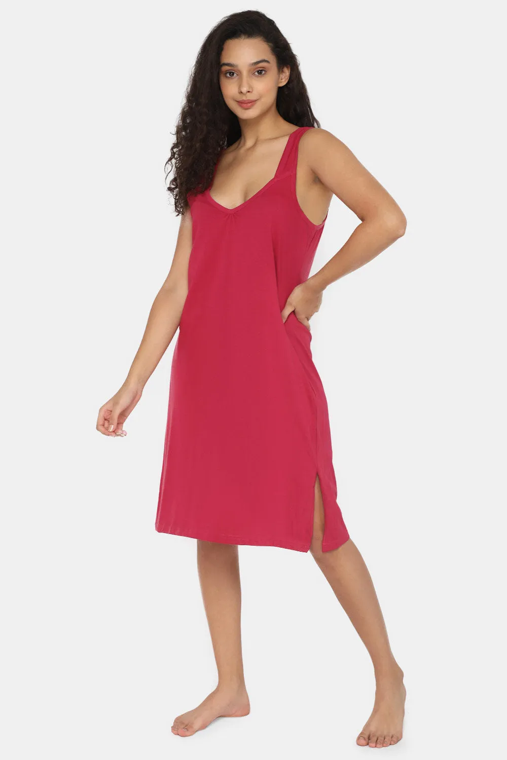 Intimacy Full Coverage Knee-Length Cotton Night Slip | Lightweight & Summer-Friendly Nightwear