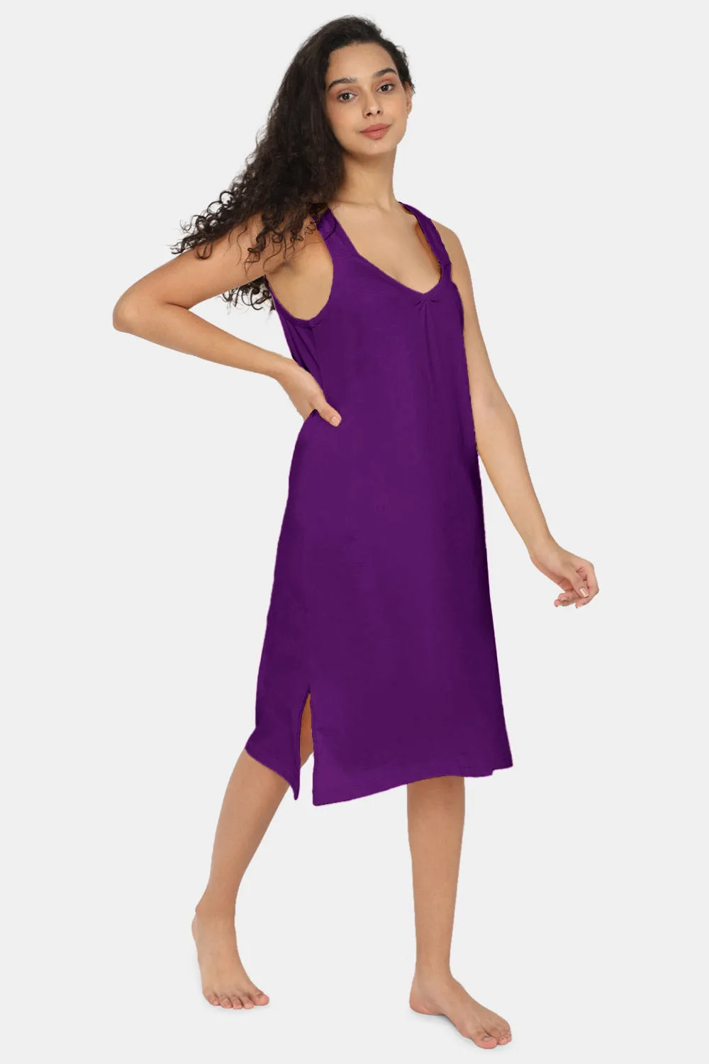 Intimacy Full Coverage Knee-Length Cotton Night Slip | Lightweight & Summer-Friendly Nightwear