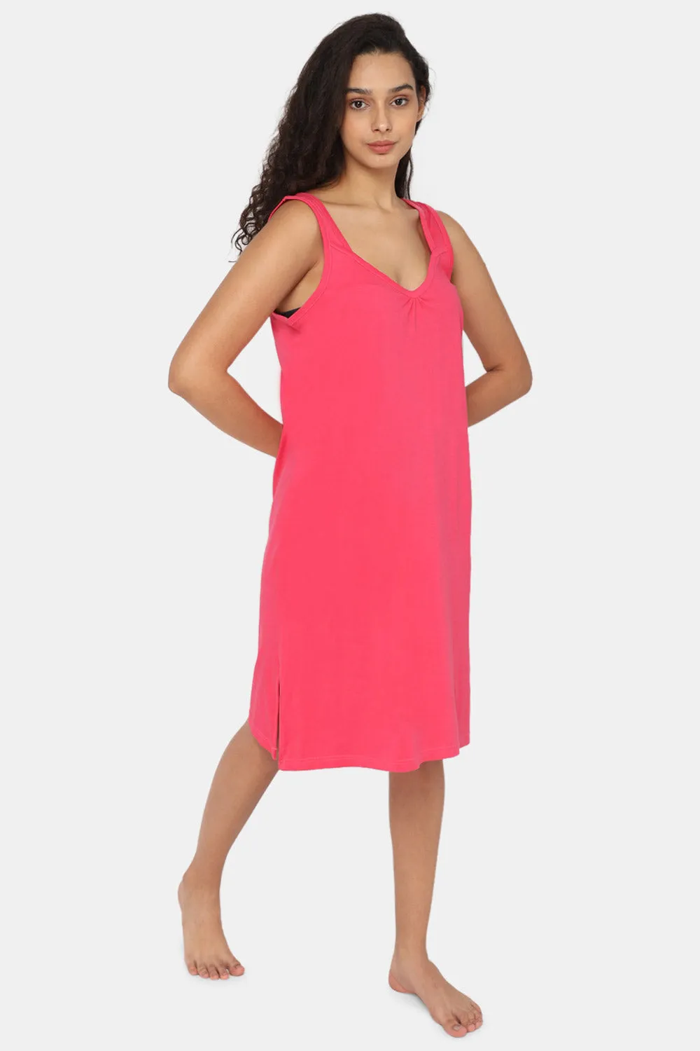 Intimacy Full Coverage Knee-Length Cotton Night Slip | Lightweight & Summer-Friendly Nightwear