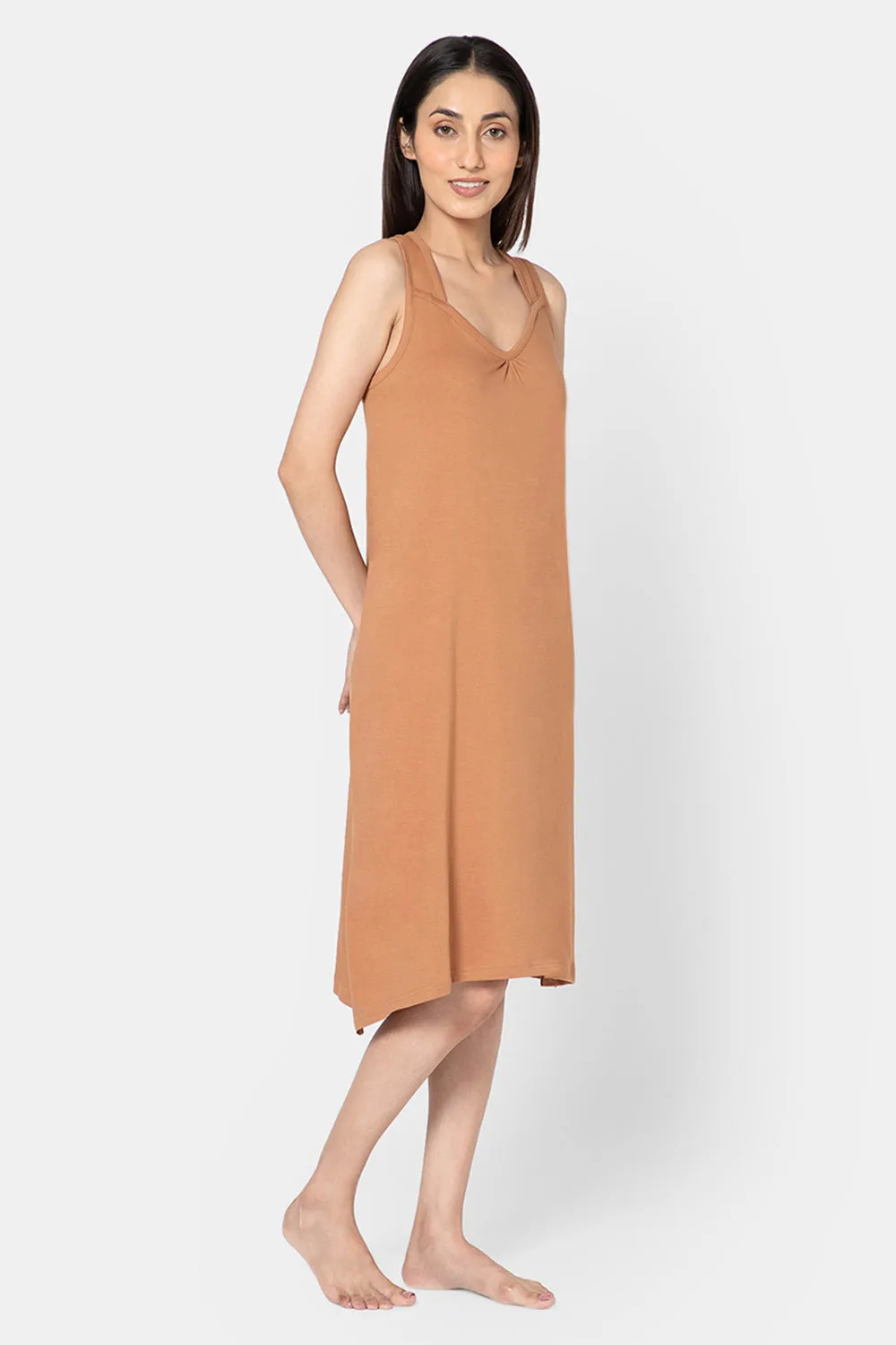 Intimacy Full Coverage Knee-Length Cotton Night Slip | Lightweight & Summer-Friendly Nightwear