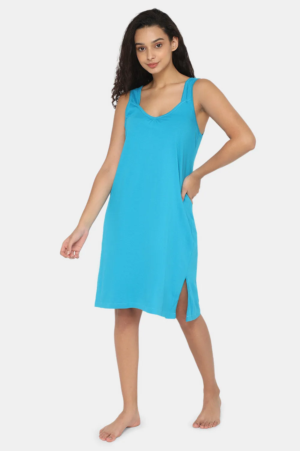 Intimacy Full Coverage Knee-Length Cotton Night Slip | Lightweight & Summer-Friendly Nightwear