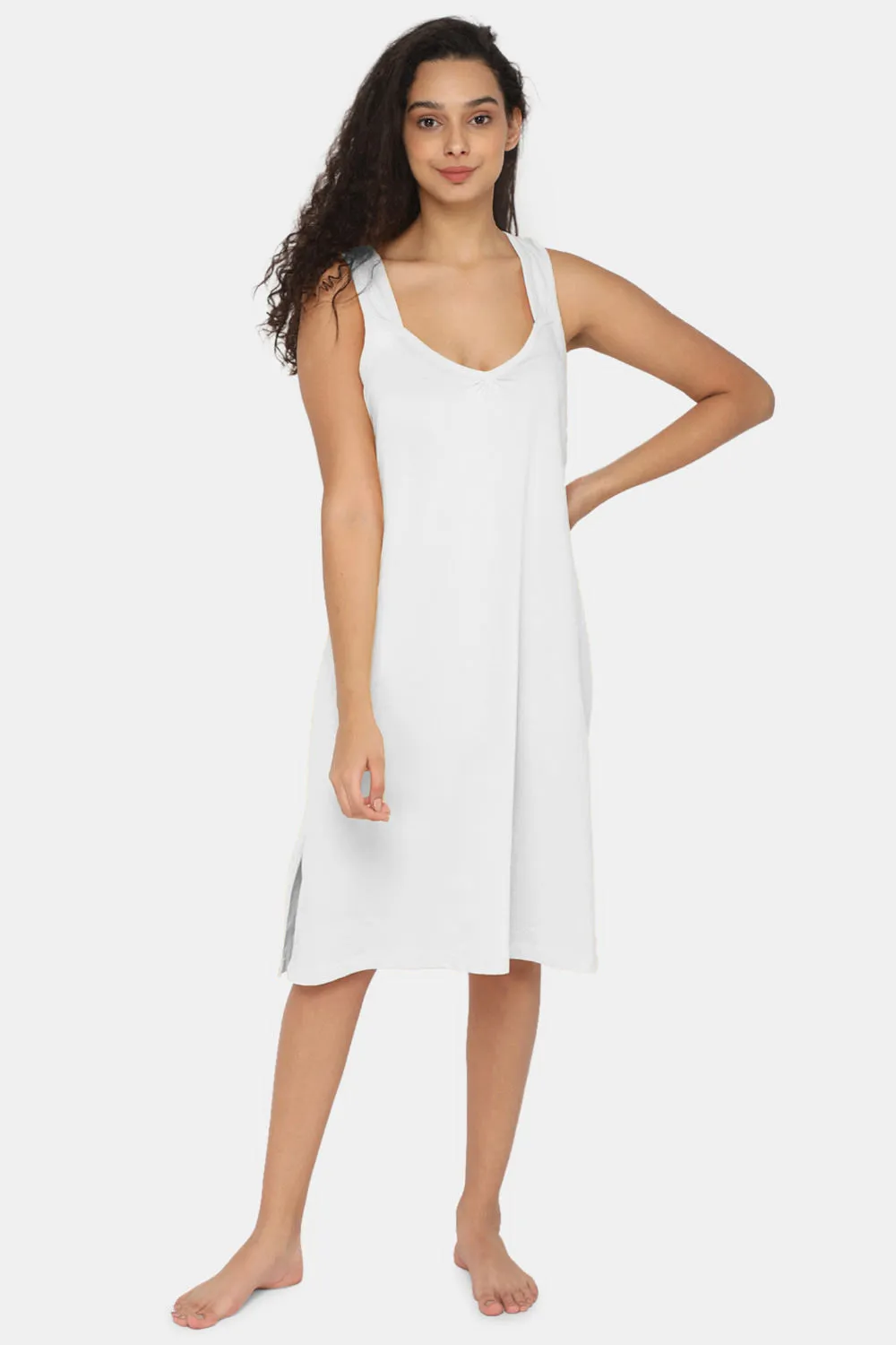 Intimacy Full Coverage Knee-Length Cotton Night Slip | Lightweight & Summer-Friendly Nightwear