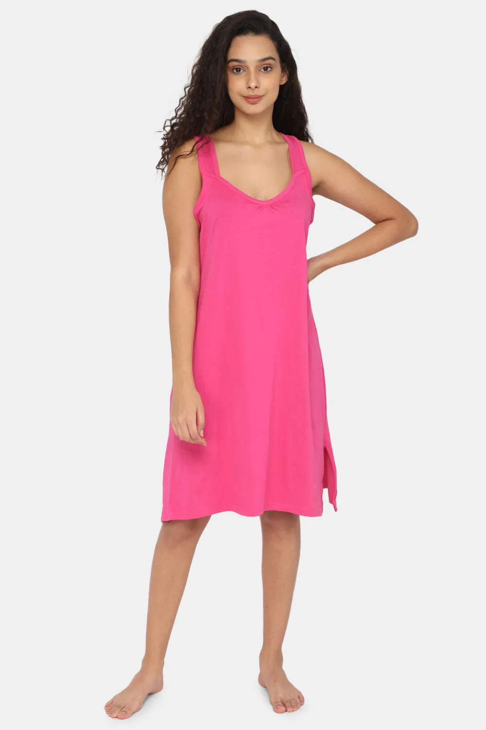 Intimacy Full Coverage Knee-Length Cotton Night Slip | Lightweight & Summer-Friendly Nightwear