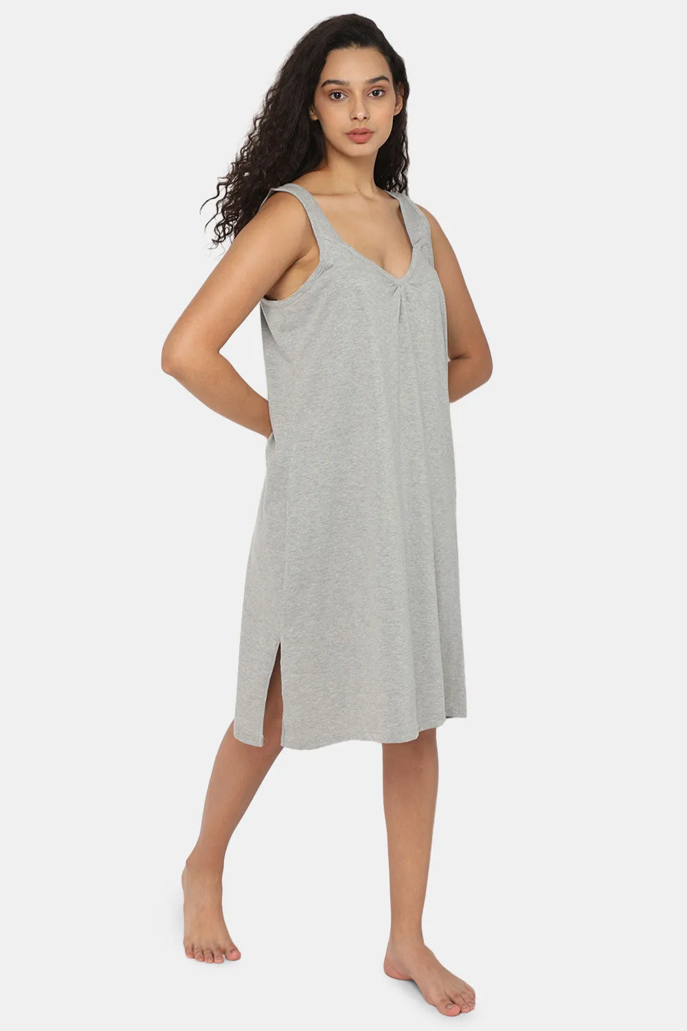 Intimacy Full Coverage Knee-Length Cotton Night Slip | Lightweight & Summer-Friendly Nightwear