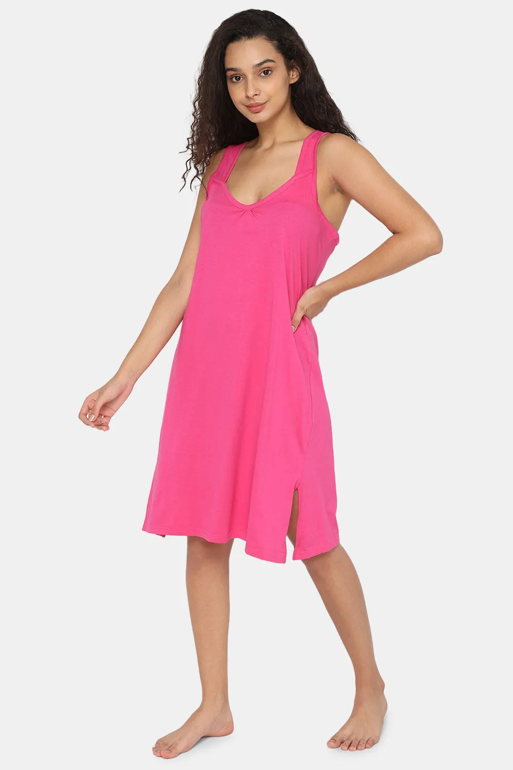 Intimacy Full Coverage Knee-Length Cotton Night Slip | Lightweight & Summer-Friendly Nightwear