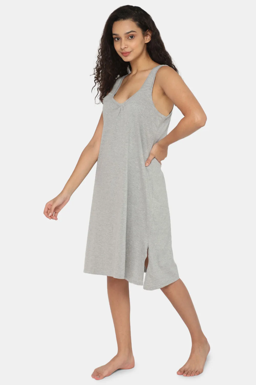 Intimacy Full Coverage Knee-Length Cotton Night Slip | Lightweight & Summer-Friendly Nightwear