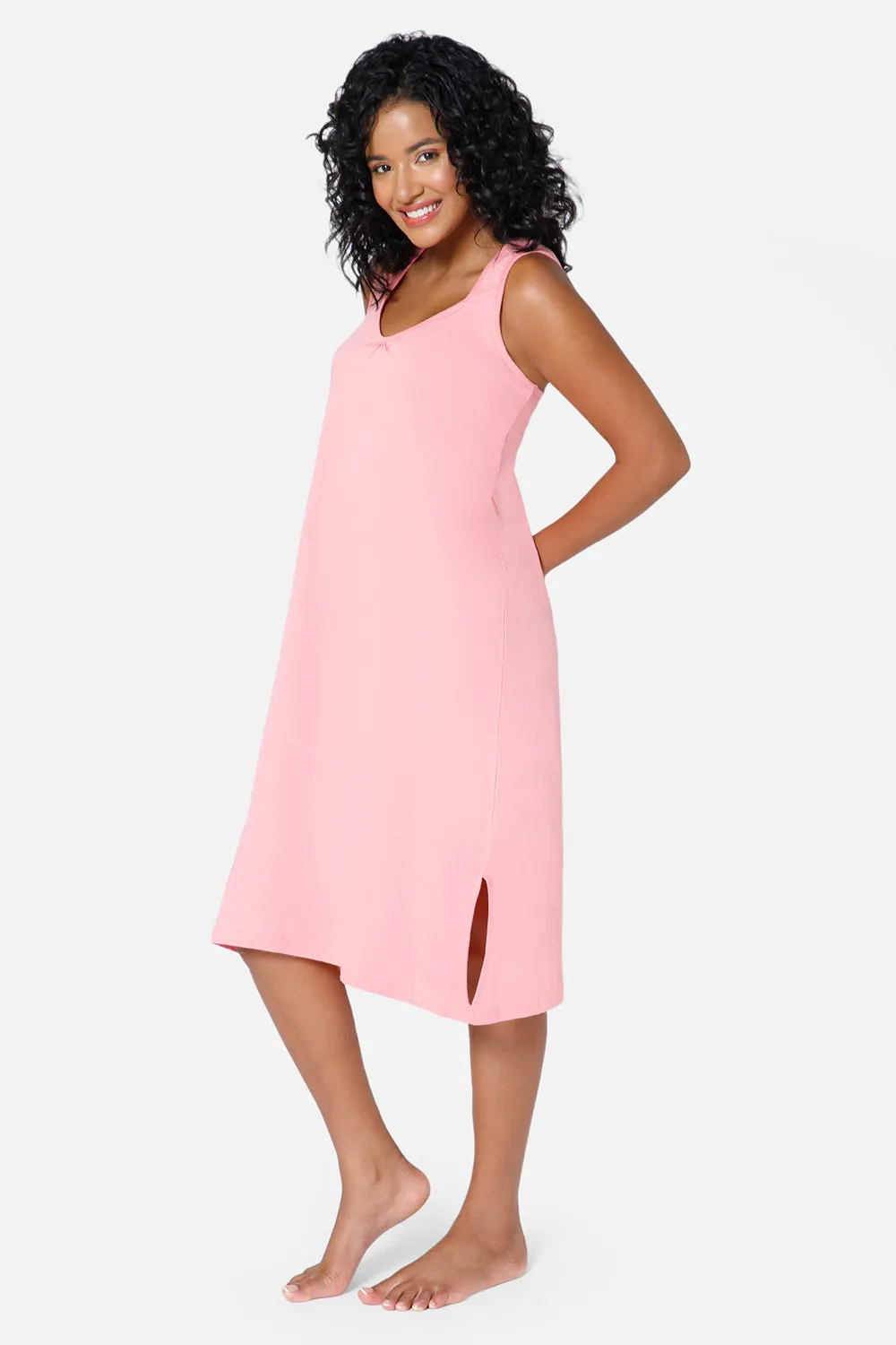 Intimacy Full Coverage Knee-Length Cotton Night Slip | Lightweight & Summer-Friendly Nightwear