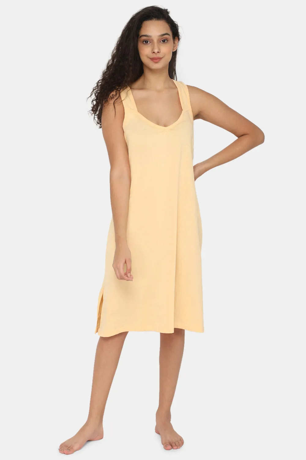 Intimacy Full Coverage Knee-Length Cotton Night Slip | Lightweight & Summer-Friendly Nightwear