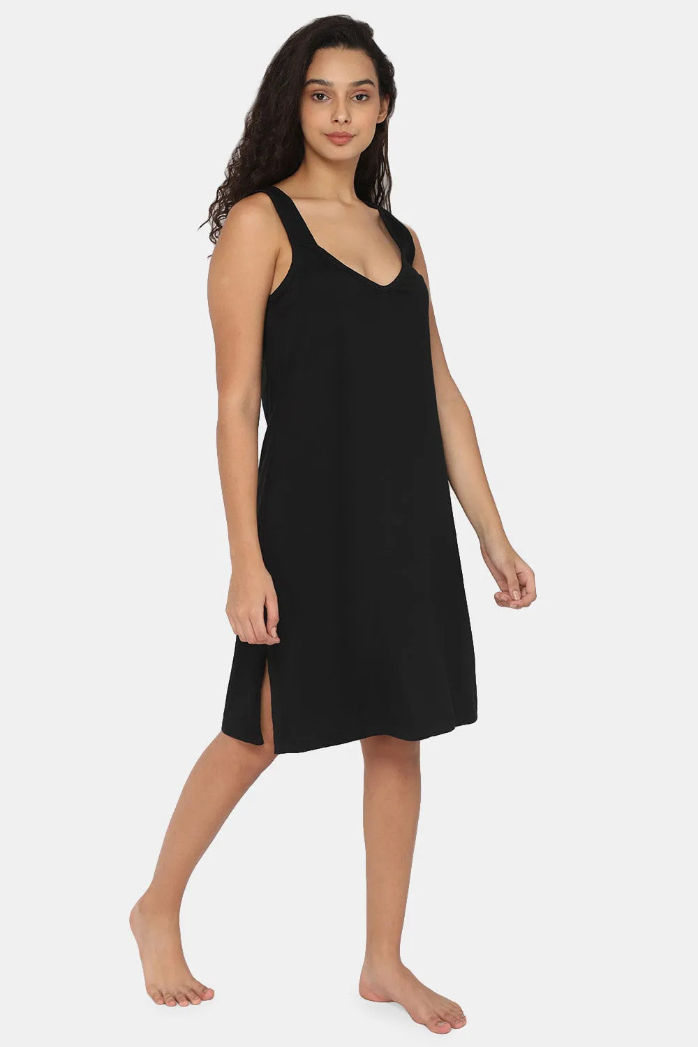 Intimacy Full Coverage Knee-Length Cotton Night Slip | Lightweight & Summer-Friendly Nightwear