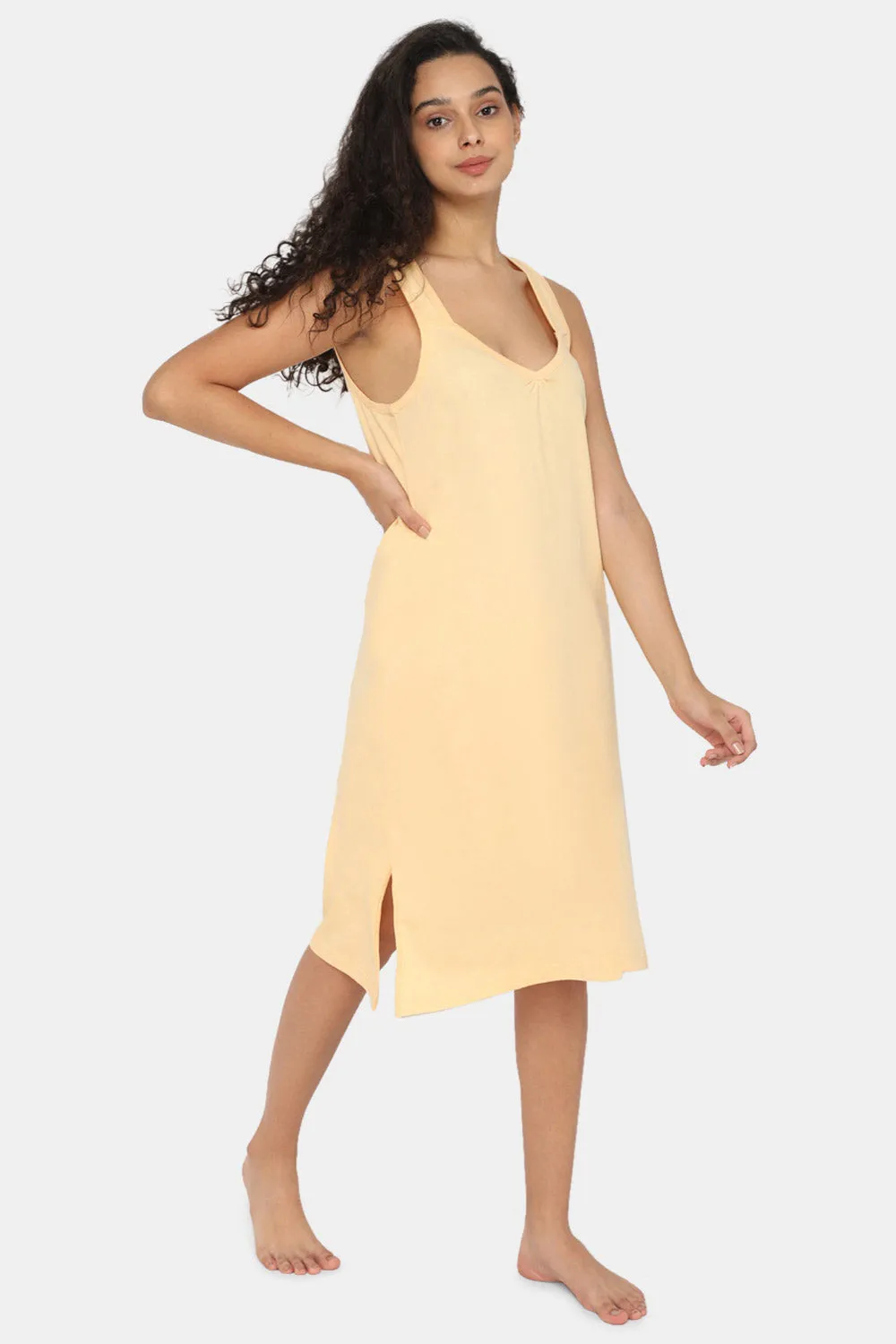 Intimacy Full Coverage Knee-Length Cotton Night Slip | Lightweight & Summer-Friendly Nightwear