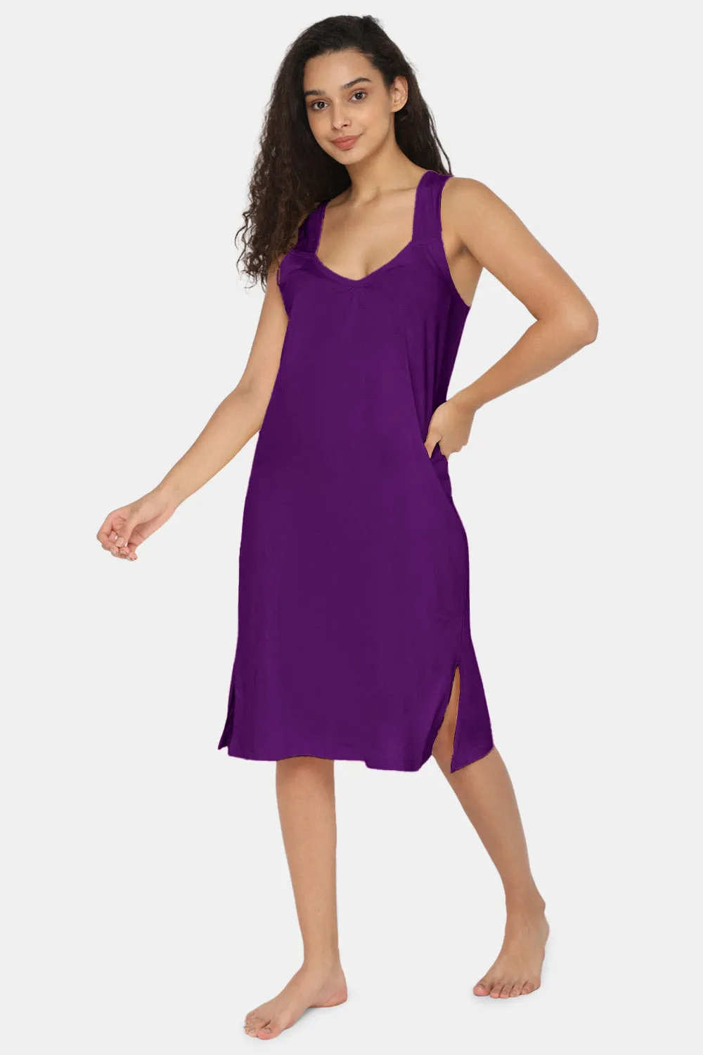 Intimacy Full Coverage Knee-Length Cotton Night Slip | Lightweight & Summer-Friendly Nightwear