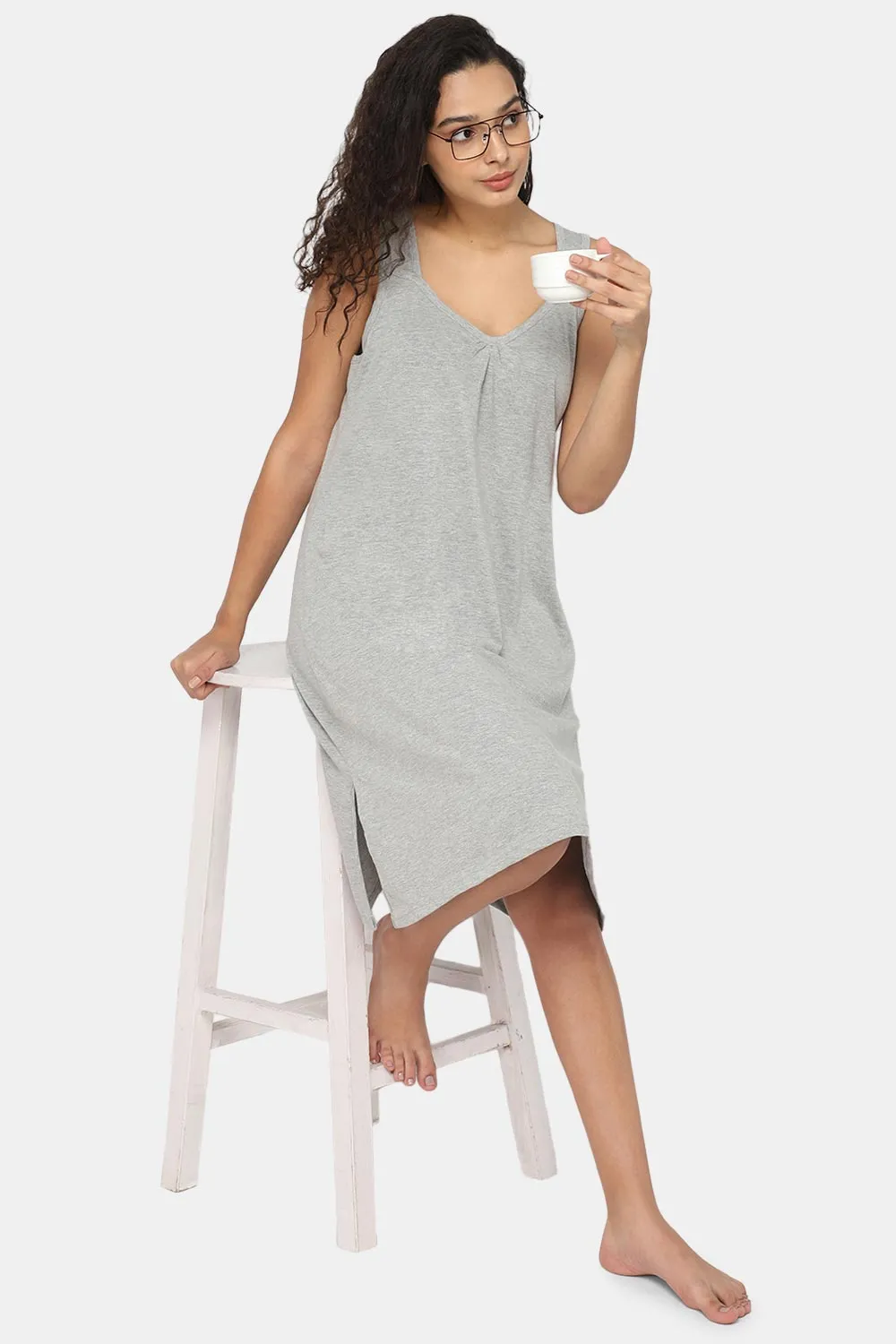 Intimacy Full Coverage Knee-Length Cotton Night Slip | Lightweight & Summer-Friendly Nightwear