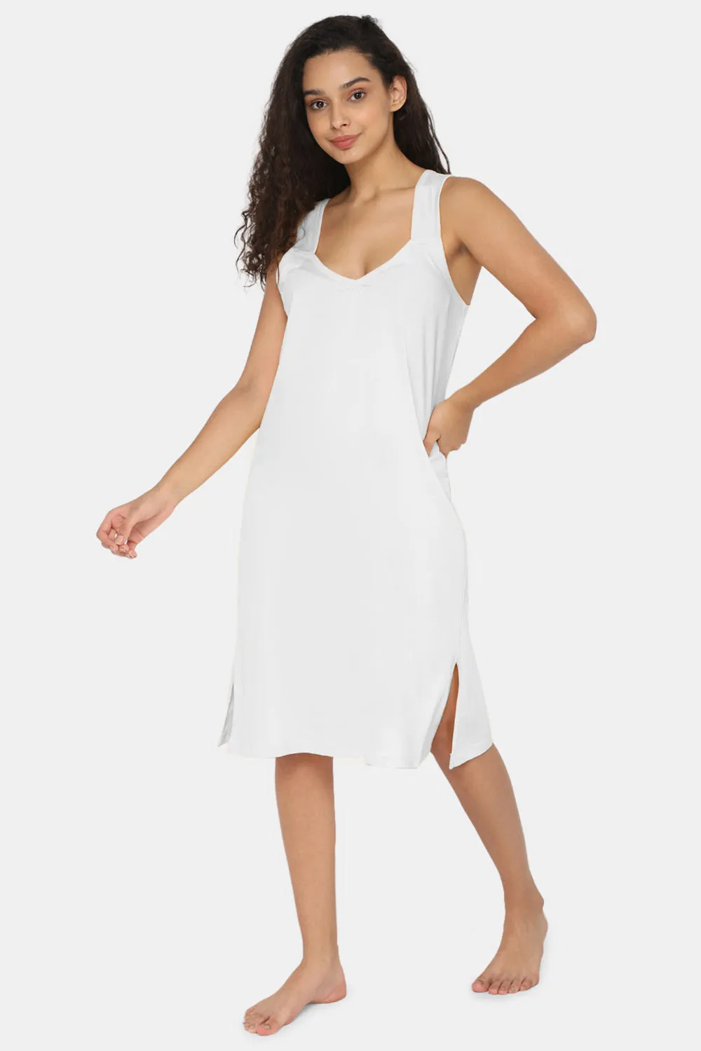 Intimacy Full Coverage Knee-Length Cotton Night Slip | Lightweight & Summer-Friendly Nightwear