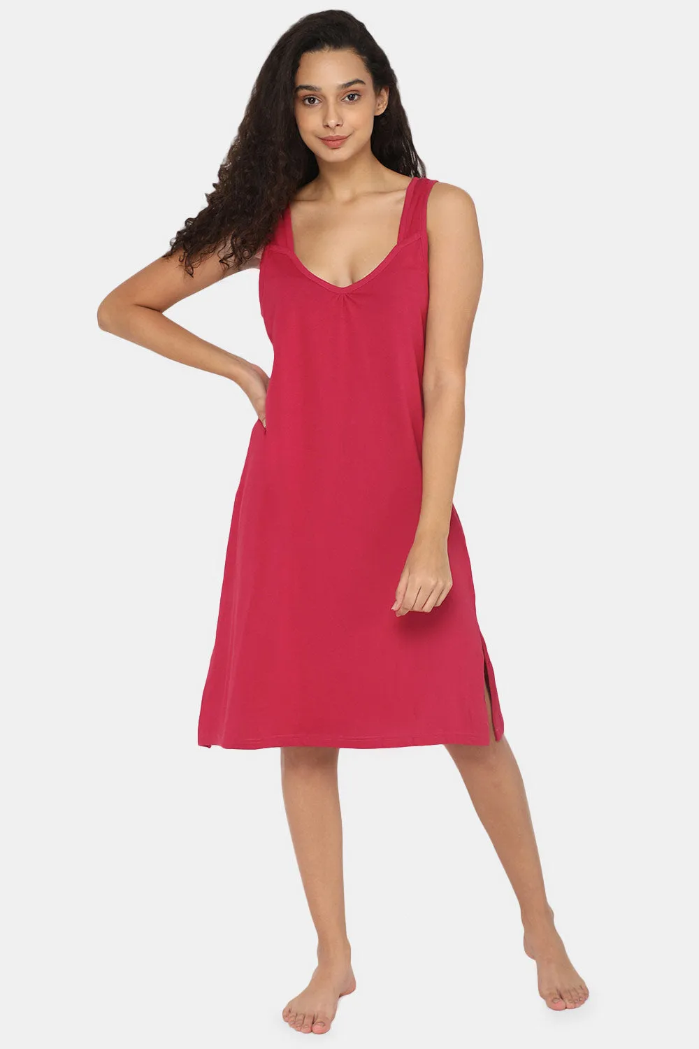 Intimacy Full Coverage Knee-Length Cotton Night Slip | Lightweight & Summer-Friendly Nightwear